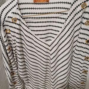 Glomous Black and White Striped Sweater with Gold Accents